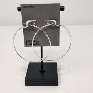 Nordstrom Rack Silver Tone Large Round Hoop Earrings Hinge Post Pierced Casual